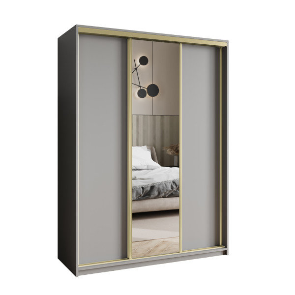 Szafa przesuwna TAVI 150 cm z lustrem Szara + Złoty 739804