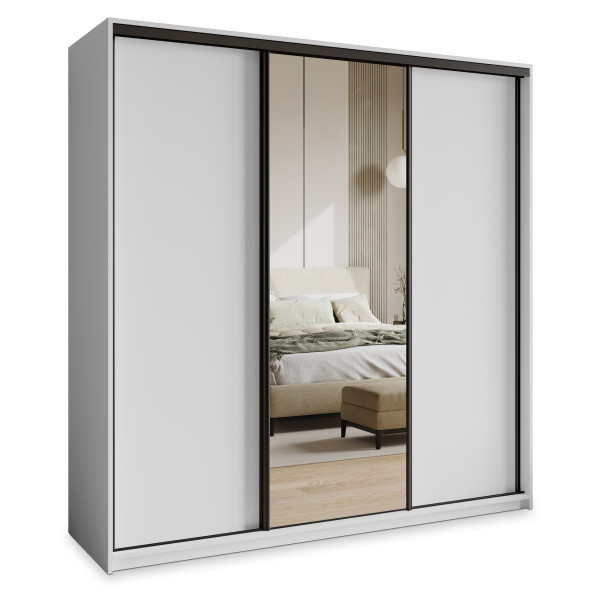 Szafa przesuwna TAVI 180 cm z lustrem Biała + Czarny 740010