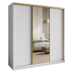 Szafa przesuwna TAVI 180 cm z lustrem Biała + Złoty 740767