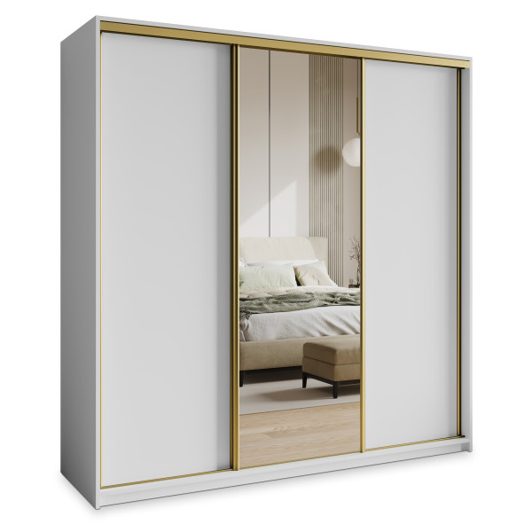 Szafa przesuwna TAVI 180 cm z lustrem Biała + Złoty 740767