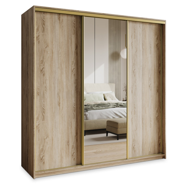 Szafa przesuwna TAVI 180 cm z lustrem Dąb sonoma + Złoty 739935