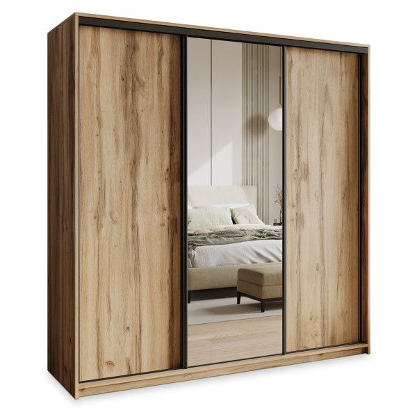 Szafa przesuwna TAVI 180 cm z lustrem Dąb wotan + Czarny 740738