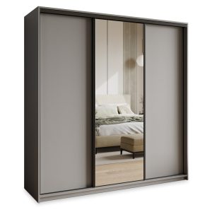 Szafa przesuwna TAVI 180 cm z lustrem Szara + Czarny 740842 Szafa przesuwna TAVI 180 cm z lustrem Szara + Czarny 740842