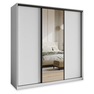 Szafa przesuwna TAVI 200 cm z lustrem Biała + Czarny 740028 Szafa przesuwna TAVI 200 cm z lustrem Biała + Czarny 740028