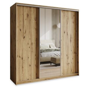 Szafa przesuwna TAVI 200 cm z lustrem Dąb artisan + Satyna 739989 Szafa przesuwna TAVI 200 cm z lustrem Dąb artisan + Satyna 739989