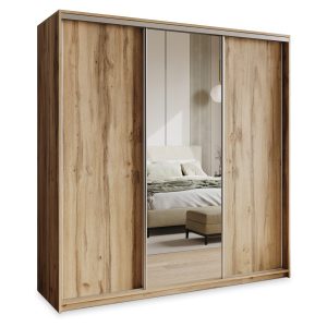 Szafa przesuwna TAVI 200 cm z lustrem Dąb wotan + Satyna 739856 Szafa przesuwna TAVI 200 cm z lustrem Dąb wotan + Satyna 739856