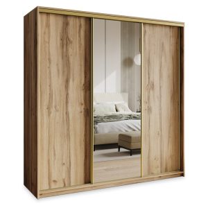Szafa przesuwna TAVI 200 cm z lustrem Dąb wotan + Złoty 739894 Szafa przesuwna TAVI 200 cm z lustrem Dąb wotan + Złoty 739894