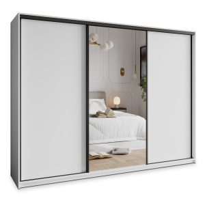 Szafa przesuwna TAVI 250 cm z lustrem Biała + Czarny 740059 Szafa przesuwna TAVI 250 cm z lustrem Biała + Czarny 740059