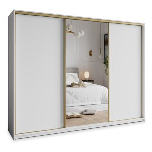 Szafa przesuwna TAVI 250 cm z lustrem Biała + Złoty 739915 Szafa przesuwna TAVI 250 cm z lustrem Biała + Złoty 739915