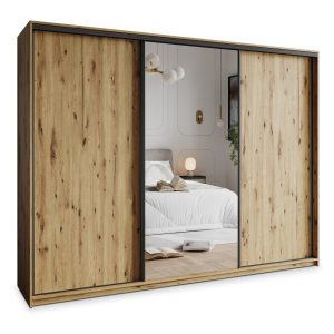 Szafa przesuwna TAVI 250 cm z lustrem Dąb artisan + Czarny 739969 Szafa przesuwna TAVI 250 cm z lustrem Dąb artisan + Czarny 739969