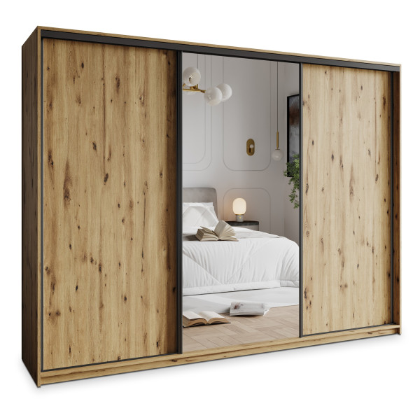 Szafa przesuwna TAVI 250 cm z lustrem Dąb artisan + Czarny 739969