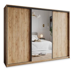 Szafa przesuwna TAVI 250 cm z lustrem Dąb craft złoty + Czarny 739939 Szafa przesuwna TAVI 250 cm z lustrem Dąb craft złoty + Czarny 739939