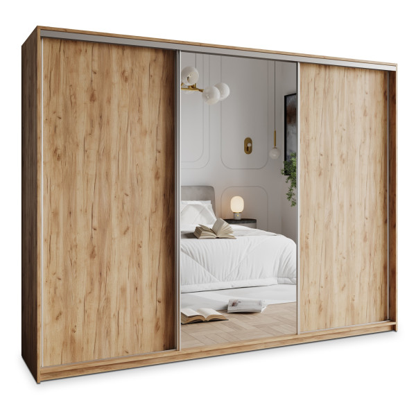 Szafa przesuwna TAVI 250 cm z lustrem Dąb craft złoty + Satyna 740718