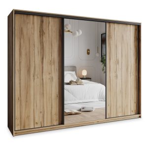 Szafa przesuwna TAVI 250 cm z lustrem Dąb wotan + Czarny 740032 Szafa przesuwna TAVI 250 cm z lustrem Dąb wotan + Czarny 740032