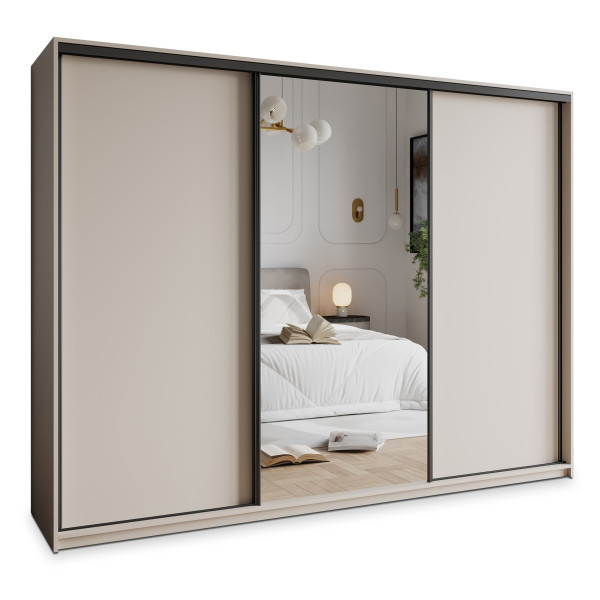 Szafa przesuwna TAVI 250 cm z lustrem Kaszmir + Czarny 740844