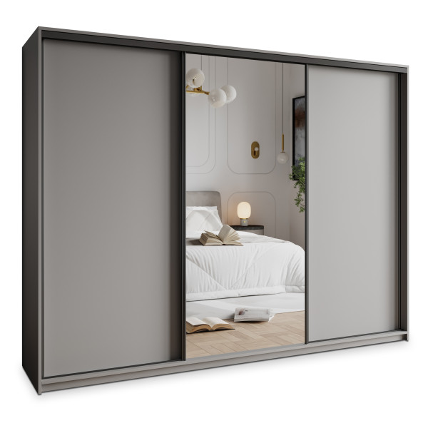 Szafa przesuwna TAVI 250 cm z lustrem Szara + Czarny 740009