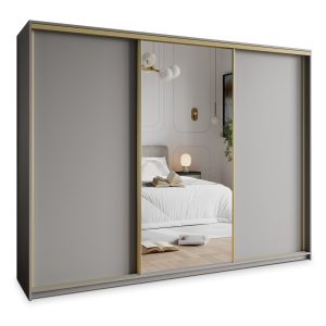 Szafa przesuwna TAVI 250 cm z lustrem Szara + Złoty 739998 Szafa przesuwna TAVI 250 cm z lustrem Szara + Złoty 739998