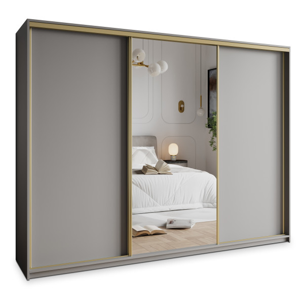 Szafa przesuwna TAVI 250 cm z lustrem Szara + Złoty 739998