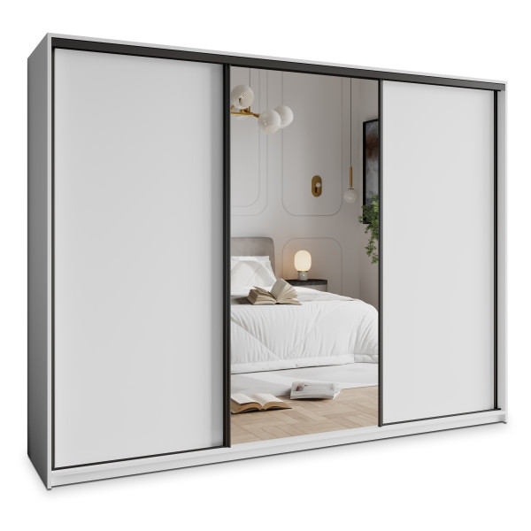 Szafa przesuwna TAVI 270 cm z lustrem Biała + Czarny 739859