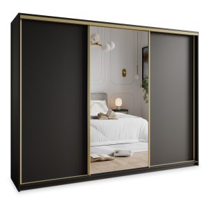 Szafa przesuwna TAVI 270 cm z lustrem Czarna + Złoty 739986 Szafa przesuwna TAVI 270 cm z lustrem Czarna + Złoty 739986