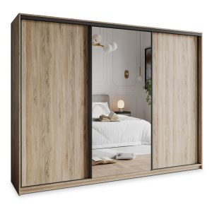 Szafa przesuwna TAVI 270 cm z lustrem Dąb sonoma + Czarny 740027 Szafa przesuwna TAVI 270 cm z lustrem Dąb sonoma + Czarny 740027