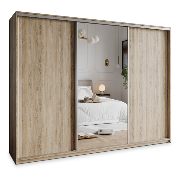 Szafa przesuwna TAVI 270 cm z lustrem Dąb sonoma + Satyna 739994