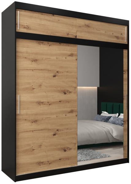 Szafa przesuwna Tokyo 2 200 czarny + artisan z nadstawką 82342