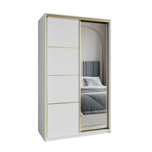 Szafa przesuwna VARO 120 cm z lustrem Biała + Złoty 731285 Szafa przesuwna VARO 120 cm z lustrem Biała + Złoty 731285