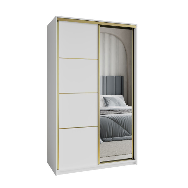 Szafa przesuwna VARO 120 cm z lustrem Biała + Złoty 731285