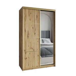 Szafa przesuwna VARO 120 cm z lustrem Dąb artisan + Złoty 731191 Szafa przesuwna VARO 120 cm z lustrem Dąb artisan + Złoty 731191