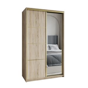Szafa przesuwna VARO 120 cm z lustrem Dąb sonoma + Złoty 731299 Szafa przesuwna VARO 120 cm z lustrem Dąb sonoma + Złoty 731299