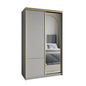 Szafa przesuwna VARO 120 cm z lustrem Szara + Złoty 731197 Szafa przesuwna VARO 120 cm z lustrem Szara + Złoty 731197
