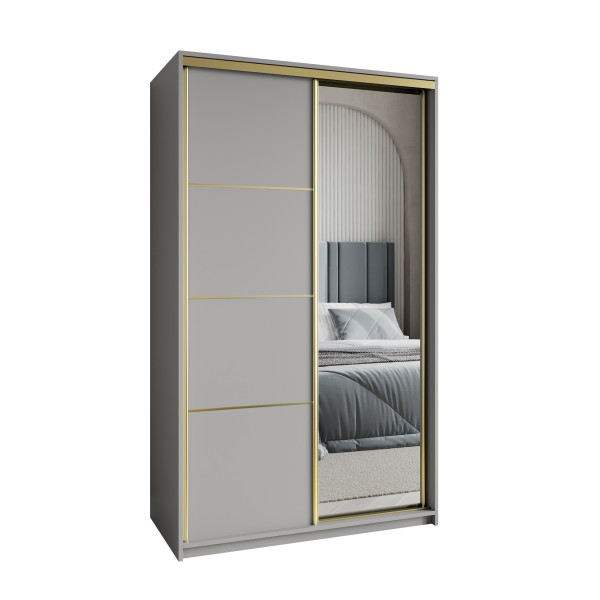 Szafa przesuwna VARO 120 cm z lustrem Szara + Złoty 731197