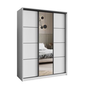 Szafa przesuwna VARO 150 cm z lustrem Biała + Czarny 731184 Szafa przesuwna VARO 150 cm z lustrem Biała + Czarny 731184