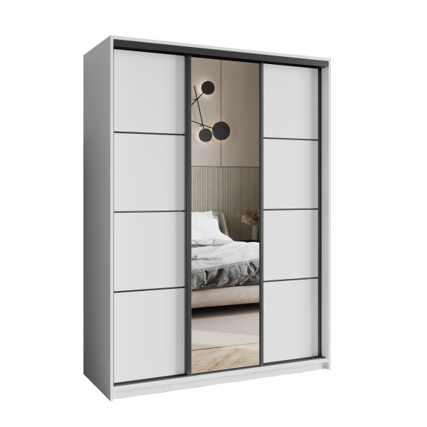 Szafa przesuwna VARO 150 cm z lustrem Biała + Czarny 731184