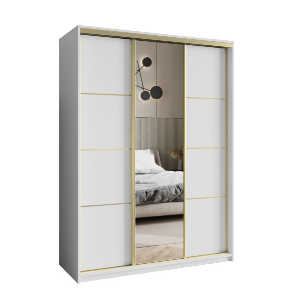 Szafa przesuwna VARO 150 cm z lustrem Biała + Złoty 731220