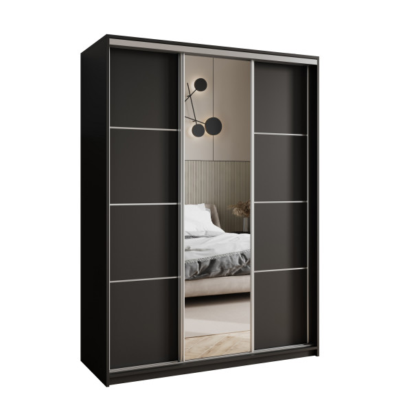Szafa przesuwna VARO 150 cm z lustrem Czarna + Satyna 731179
