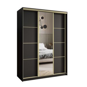 Szafa przesuwna VARO 150 cm z lustrem Czarna + Złoty 731266 Szafa przesuwna VARO 150 cm z lustrem Czarna + Złoty 731266