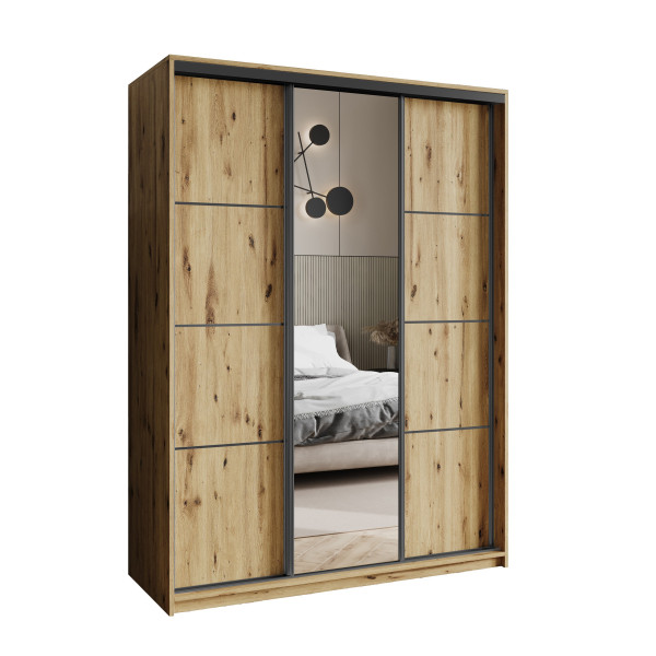 Szafa przesuwna VARO 150 cm z lustrem Dąb artisan + Czarny 731295