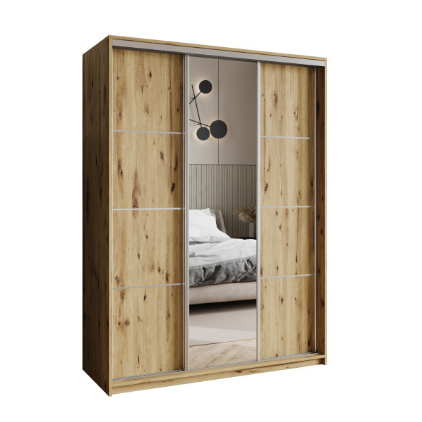 Szafa przesuwna VARO 150 cm z lustrem Dąb artisan + Satyna 731250