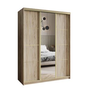 Szafa przesuwna VARO 150 cm z lustrem Dąb sonoma + Złoty 731207 Szafa przesuwna VARO 150 cm z lustrem Dąb sonoma + Złoty 731207