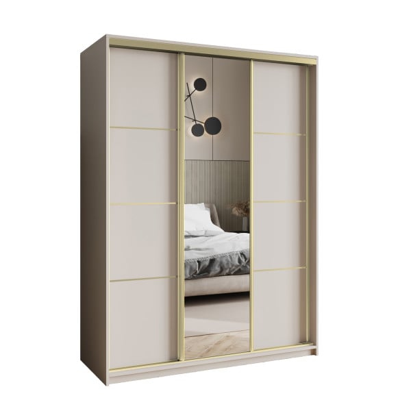 Szafa przesuwna VARO 150 cm z lustrem Kaszmir + Złoty 731290