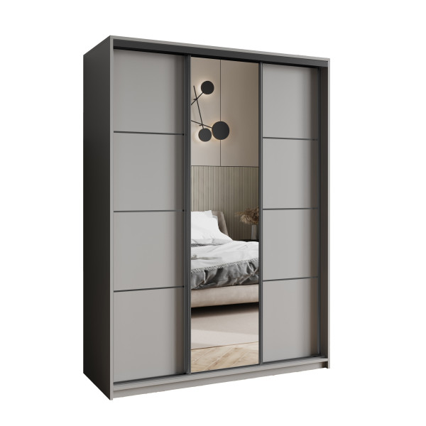 Szafa przesuwna VARO 150 cm z lustrem Szara + Czarny 731243