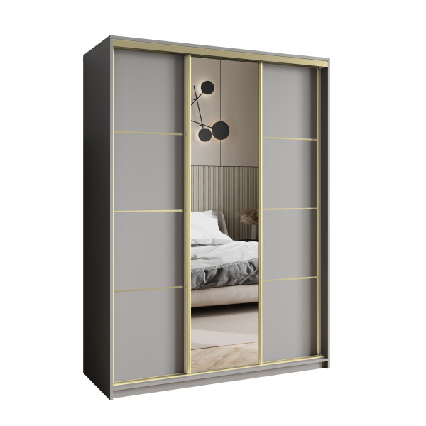 Szafa przesuwna VARO 150 cm z lustrem Szara + Złoty 731293