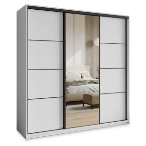 Szafa przesuwna VARO 180 cm z lustrem Biała + Czarny 731278 Szafa przesuwna VARO 180 cm z lustrem Biała + Czarny 731278