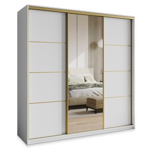 Szafa przesuwna VARO 180 cm z lustrem Biała + Złoty 731204 Szafa przesuwna VARO 180 cm z lustrem Biała + Złoty 731204