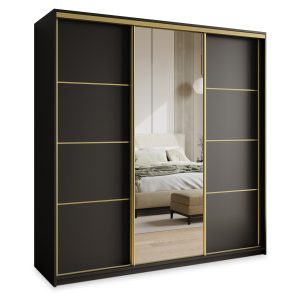 Szafa przesuwna VARO 180 cm z lustrem Czarna + Złoty 731279 Szafa przesuwna VARO 180 cm z lustrem Czarna + Złoty 731279