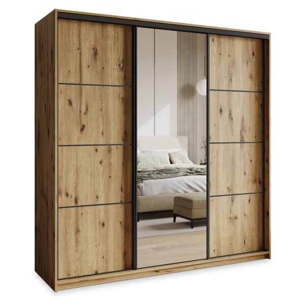 Szafa przesuwna VARO 180 cm z lustrem Dąb artisan + Czarny 731305