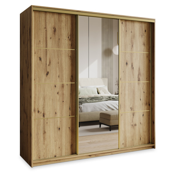 Szafa przesuwna VARO 180 cm z lustrem Dąb artisan + Złoty 731230
