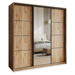 Szafa przesuwna VARO 180 cm z lustrem Dąb craft złoty + Czarny 731201 Szafa przesuwna VARO 180 cm z lustrem Dąb craft złoty + Czarny 731201